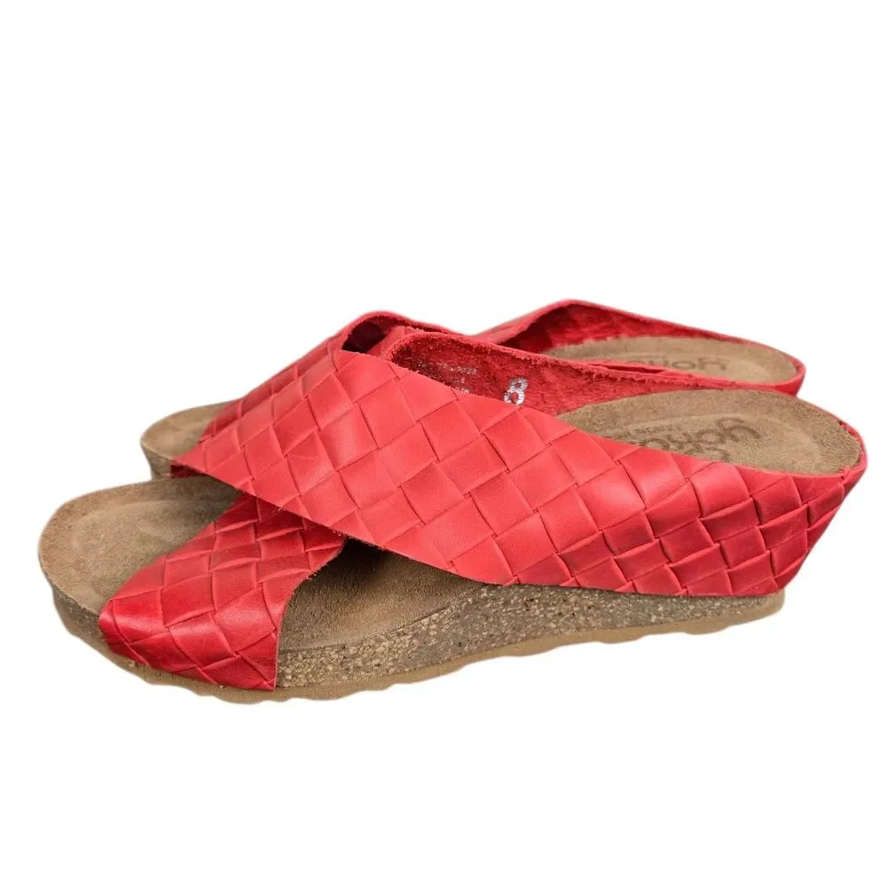 Yokono Cross Strap Red Leather Cork Wedge Weave Sandal Shoes Spain Sz 8